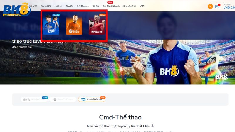 Khám phá 3 sảnh thể thao BK8 nổi bật